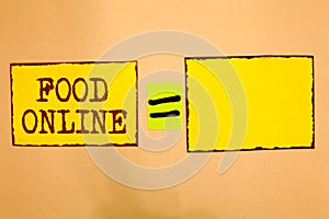 Conceptual hand writing showing Food Online. Business photo showcasing asking for something to eat using phone app or website Yell