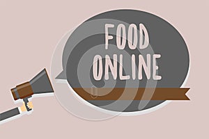 Conceptual hand writing showing Food Online. Business photo text asking for something to eat using phone app or website Man holdin