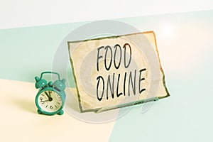 Conceptual hand writing showing Food Online. Business photo text most convenient way for customers to purchase food online Alarm