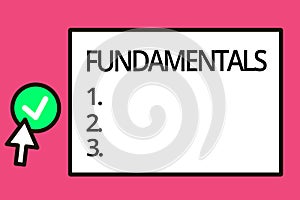 Conceptual hand writing showing Fundamentals. Business photo text Central primary rules principles on which something is