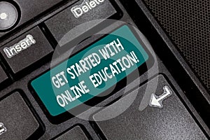 Conceptual hand writing showing Get Started With Online Education. Business photo text Initiate Elearning modern photo