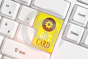 Conceptual hand writing showing Gift Card. Business photo showcasing A present usually made of paper that contains your