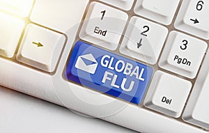 Conceptual hand writing showing Global Flu. Business photo text Common communicable illness spreading over the worldwide