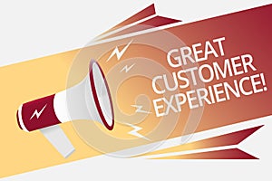 Conceptual hand writing showing Great Customer Experience. Business photo text responding to clients with friendly helpful way Meg
