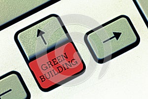 Conceptual hand writing showing Green Building. Business photo text A structure that is environmentally responsible