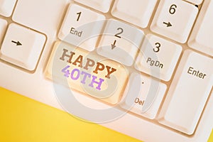 Conceptual hand writing showing Happy 40Th. Business photo text a joyful occasion for special event to mark the 40th