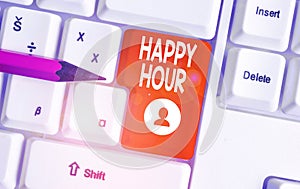 Conceptual hand writing showing Happy Hour. Business photo text Spending time for activities that makes you relax for a