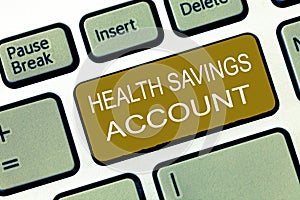 Conceptual hand writing showing Health Savings Account. Business photo showcasing users with High Deductible Health Insurance Poli