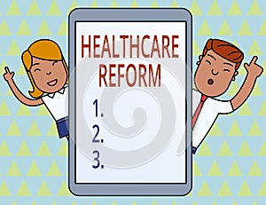 Conceptual hand writing showing Healthcare Reform. Business photo showcasing Innovation and Improvement in the quality