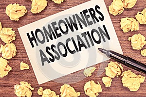 Conceptual hand writing showing Homeowners Association. Business photo showcasing Organization with fee for upkeeps of