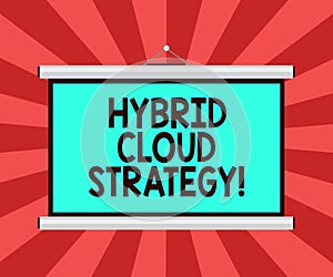 Conceptual hand writing showing Hybrid Cloud Strategy. Business photo showcasing Cloud computing setting that uses a mix