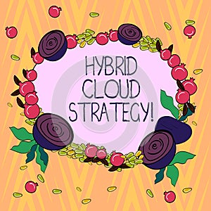 Conceptual hand writing showing Hybrid Cloud Strategy. Business photo text Cloud computing setting that uses a mix of