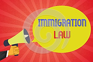 Conceptual hand writing showing Immigration Law. Business photo text Emigration of a citizen shall be lawful in making of travel