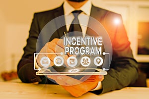 Conceptual hand writing showing Incentive Program. Business photo text specific scheme used to promote certain action or behavior