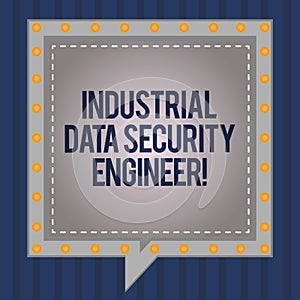 Conceptual hand writing showing Industrial Data Security Engineer. Business photo showcasing Technology network system