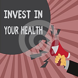 Conceptual hand writing showing Invest In Your Health. Business photo showcasing Live a Healthy Lifestyle Quality Food
