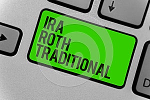 Conceptual hand writing showing Ira Roth Traditional. Business photo showcasing are tax deductible on both state and federal Compu