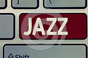 Conceptual hand writing showing Jazz. Business photo showcasing Forceful rhythm Using brass and woodwind instruments to