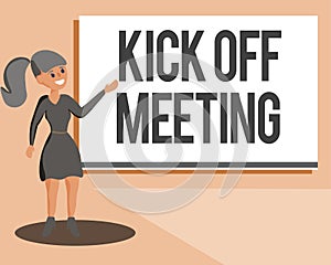 Conceptual hand writing showing Kick Off Meeting. Business photo showcasing getting fired from your team private talking