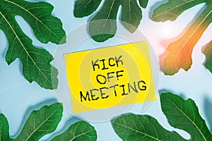 Conceptual hand writing showing Kick Off Meeting. Business photo showcasing getting fired from your team private talking