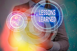 Conceptual hand writing showing Lessons Learned. Business photo text Promote share and use knowledge derived from experience