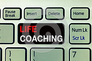 Conceptual hand writing showing Life Coaching. Business photo text Improve Lives by Challenges Encourages us in our