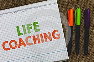 Conceptual hand writing showing Life Coaching. Business photo text Improve Lives by Challenges Encourages us in our Careers Open n