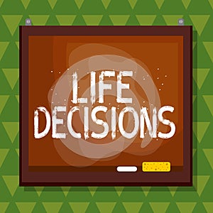 Conceptual hand writing showing Life Decisions. Business photo showcasing an important decision which you make about