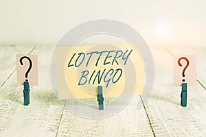 Conceptual hand writing showing Lottery Bingo. Business photo text game of chance in which each player matches numbers printed