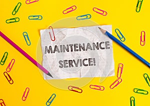 Conceptual hand writing showing Maintenance Service. Business photo showcasing Keep a Product Service in Good Operating photo