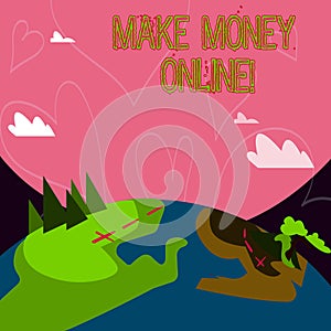 Conceptual hand writing showing Make Money Online. Business photo showcasing Business Ecommerce Ebusiness Innovation Web