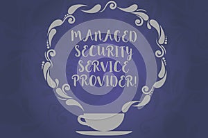 Conceptual hand writing showing Managed Security Service Provider. Business photo text Safety data technology