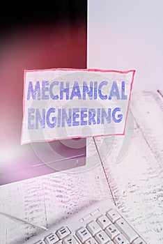 Conceptual hand writing showing Mechanical Engineering. Business photo text deals with Design Manufacture Use of Machines Notation