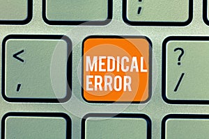 Conceptual hand writing showing Medical Error. Business photo text Preventable adverse effect of care under and over photo
