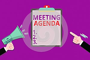 Conceptual hand writing showing Meeting Agenda. Business photo showcasing An agenda sets clear expectations for what needs to a