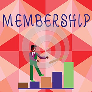 Conceptual hand writing showing Membership. Business photo showcasing Being member Part of a group or team Join an organization