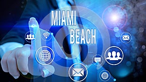 Conceptual hand writing showing Miami Beach. Business photo text the coastal resort city in MiamiDade County of Florida