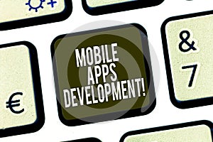 Conceptual hand writing showing Mobile Apps Development. Business photo showcasing Process of developing mobile app for