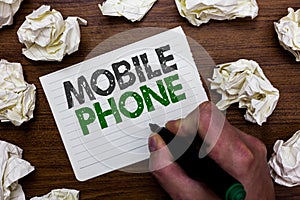 Conceptual hand writing showing Mobile Phone. Business photo showcasing A handheld device used to send receive calls and messages