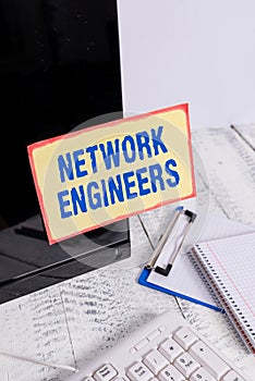 Conceptual hand writing showing Network Engineers. Business photo text Technology professional Skilled in computer system Note