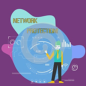 Conceptual hand writing showing Network Protection. Business photo showcasing protect the usability and integrity of the