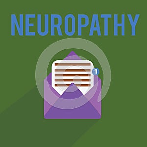 Conceptual hand writing showing Neuropathy. Business photo text Malfunctions of the nerves Loss of sense in the hands