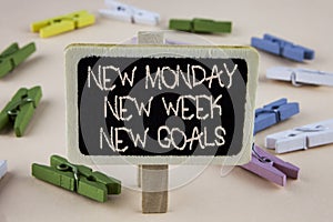 Conceptual hand writing showing New Monday New Week New Goals. Business photo showcasing next week resolutions To do list Goals Ta