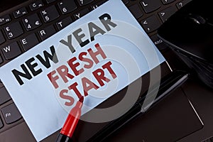 Conceptual hand writing showing New Year Fresh Start. Business photo showcasing Time to follow resolutions reach out dream job wri