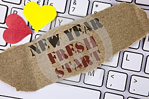 Conceptual hand writing showing New Year Fresh Start. Business photo text Time to follow resolutions reach out dream job written o