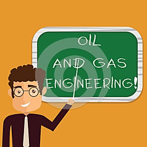Conceptual hand writing showing Oil And Gas Engineering. Business photo text Petroleum company industrial process engineer Man