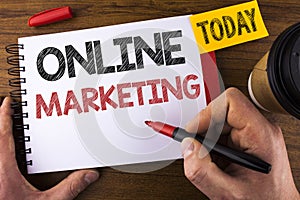 Conceptual hand writing showing Online Marketing. Business photo text Marketing digital advertising social media e-commerce writte