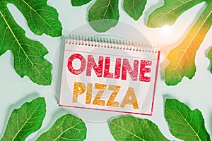 Conceptual hand writing showing Online Pizza. Business photo text fast delivery of pizza at your doorstep Ordering food