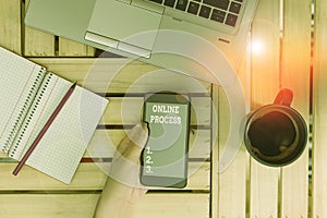 Conceptual hand writing showing Online Process. Business photo showcasing An automated way to enter and process data or reports