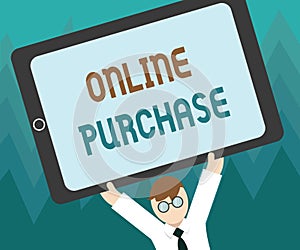Conceptual hand writing showing Online Purchase. Business photo showcasing Purchases electronic commerce goods from over the Inter